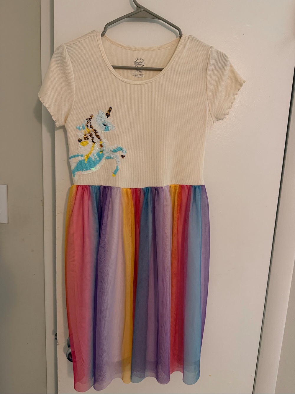 Wonder Nation Girls XL 14-16 Unicorn Sequin Rainbow Tulle Tutu Dress